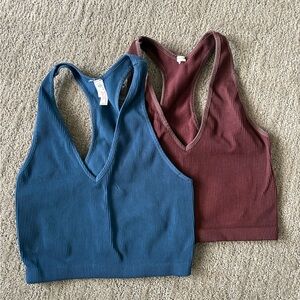 Free People Movement Women's Ribbed Racerback Tank Tops - Blue and Brown